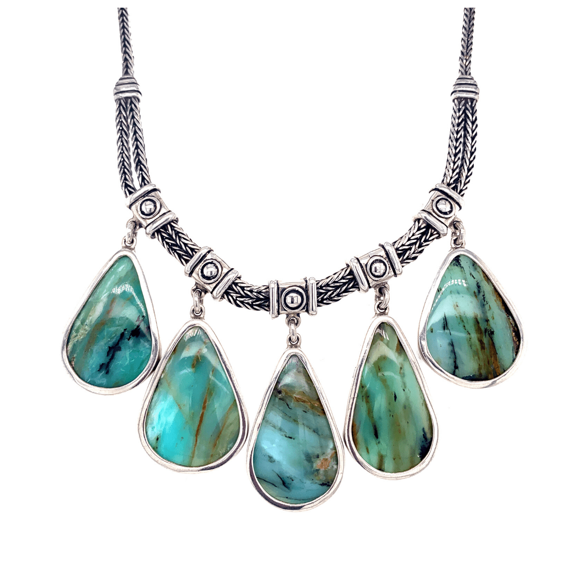 Peruvian Blue Opal Teardrops &amp; Sterling Silver Necklace - Qinti - The Peruvian Shop