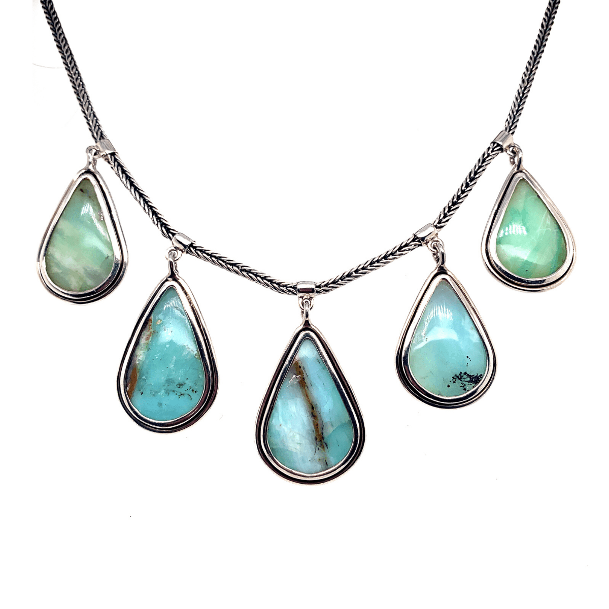 Peruvian Blue Opal Teardrops & Sterling Silver Necklace - Qinti - The Peruvian Shop