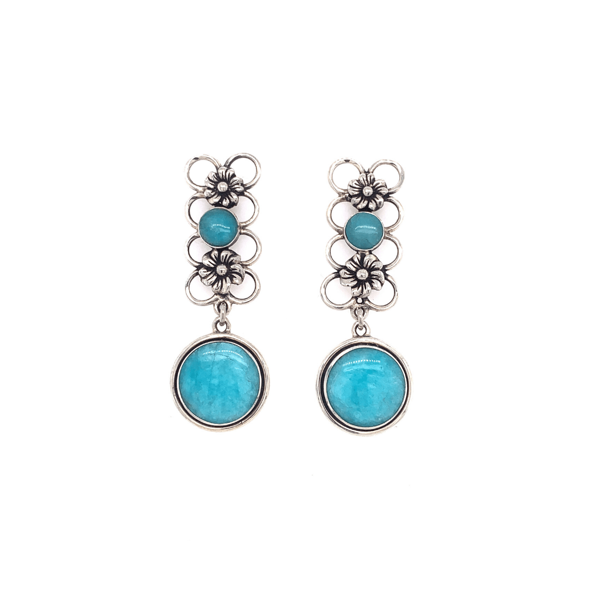 Amazonite cabochons & flowers detail Necklace Set - Qinti - The Peruvian Shop