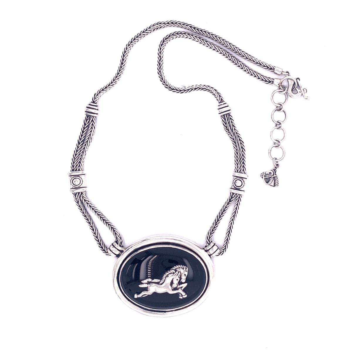 Horses Black Onyx Medallion & Sterling Silver Necklace - Qinti - The Peruvian Shop