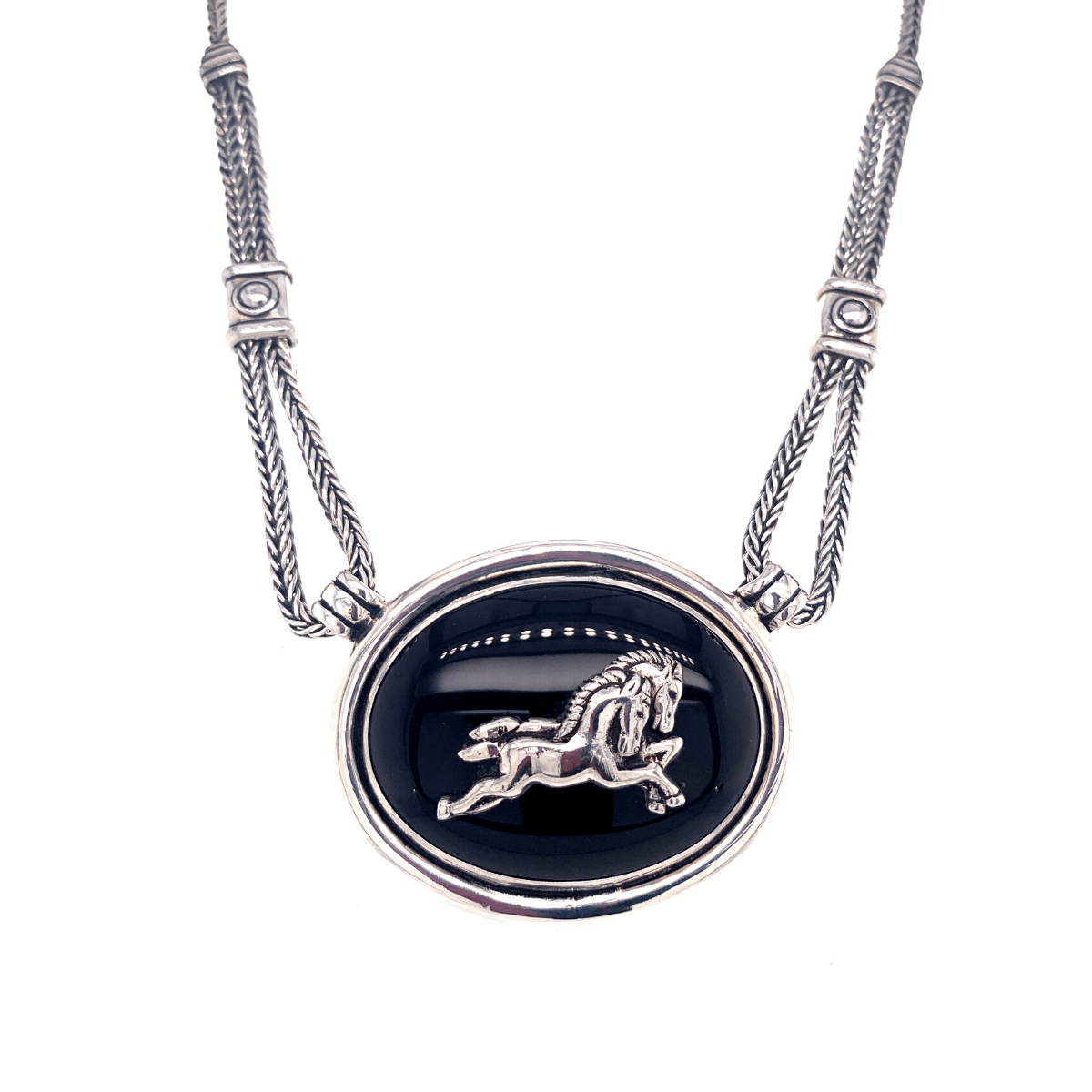 Horses Black Onyx Medallion &amp; Sterling Silver Necklace - Qinti - The Peruvian Shop