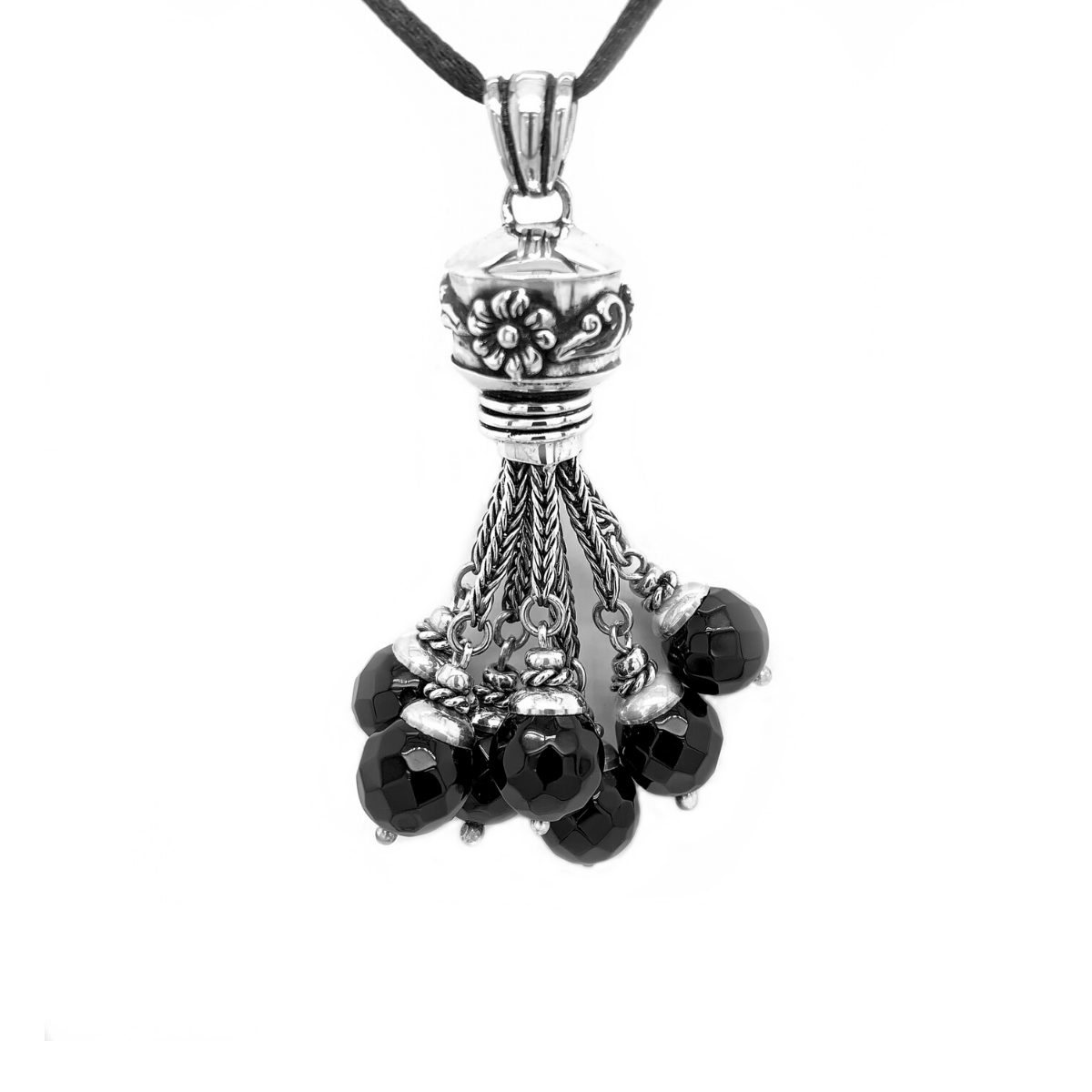 Faceted Black Onyx & Sterling Silver 'Angel Caller' Pendant - Qinti - The Peruvian Shop