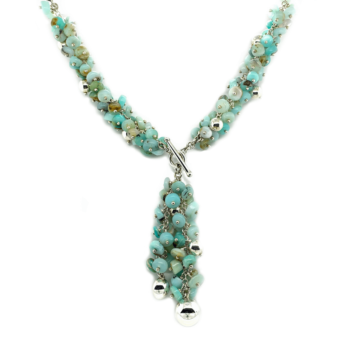 Peruvian Blue Opal Clusters &amp; Sterling Silver Balls Toggle Necklace - Qinti - The Peruvian Shop