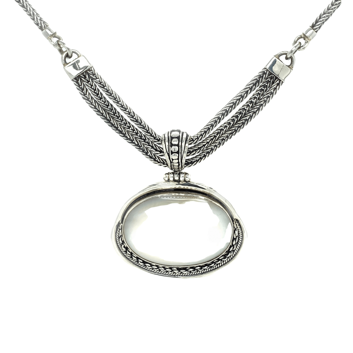 Large Mother-of-Pearl Medallion & Sterling Silver Necklace - Qinti - The Peruvian Shop
