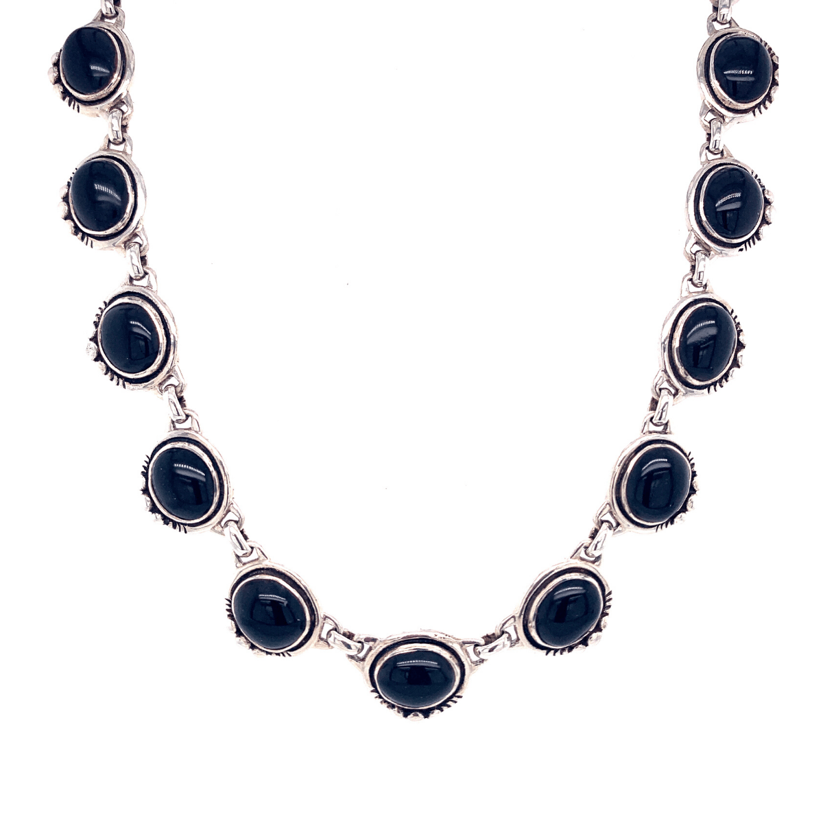 Black Onyx Ovals & Sterling Silver Necklace - Qinti - The Peruvian Shop