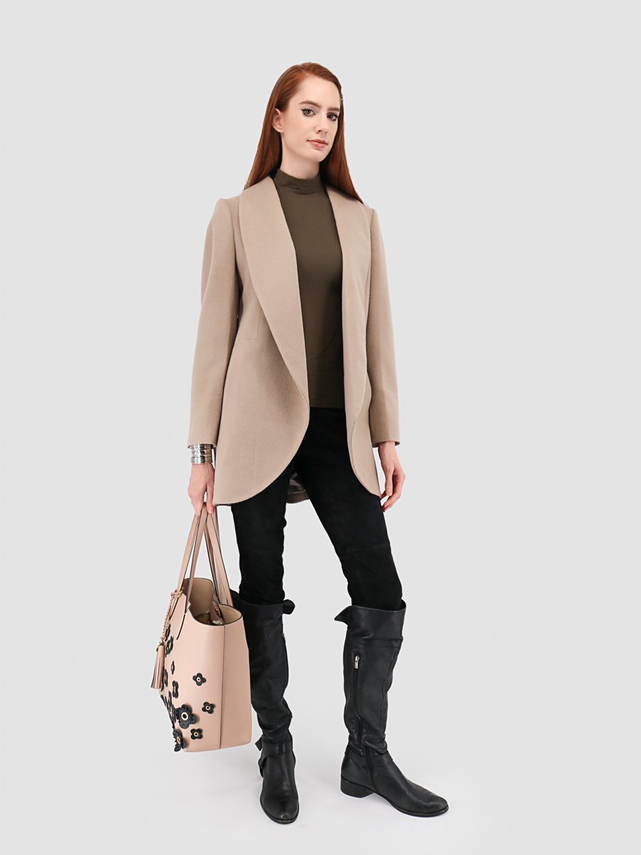 Wrap Coat with Shawl Collar in Alpaca Wool Blend - Qinti - The Peruvian Shop