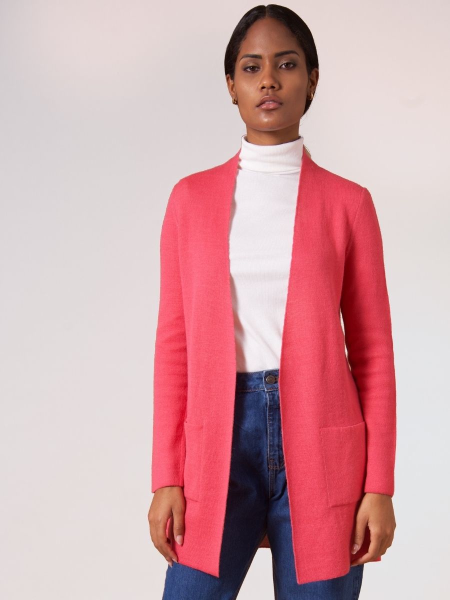 Women Reversible Alpaca Cardigan - Coral / Cream