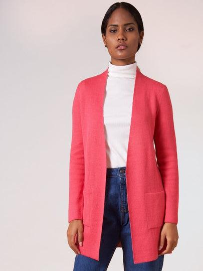 Women Reversible Alpaca Cardigan - Coral / Cream