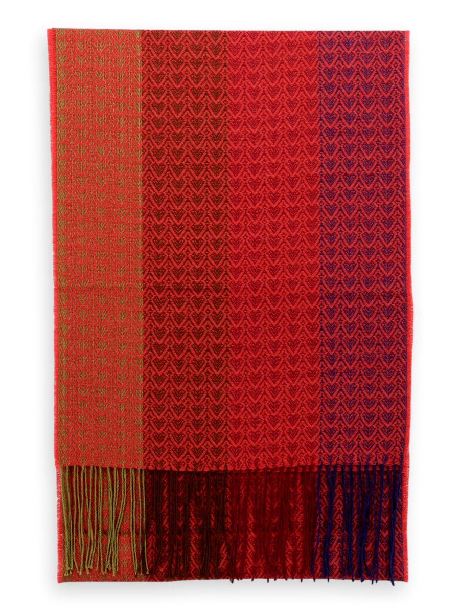 Baby Alpaca Silk Scarf - Red/ Blue/ Orange - Qinti - The Peruvian Shop