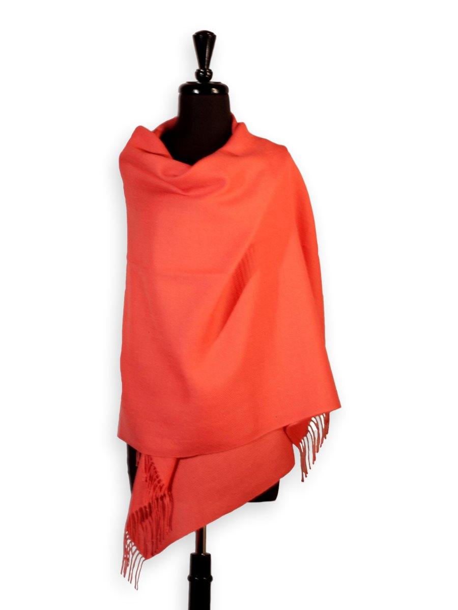 100% Baby Alpaca Shawl in Solid Color - Coral - Qinti - The Peruvian Shop