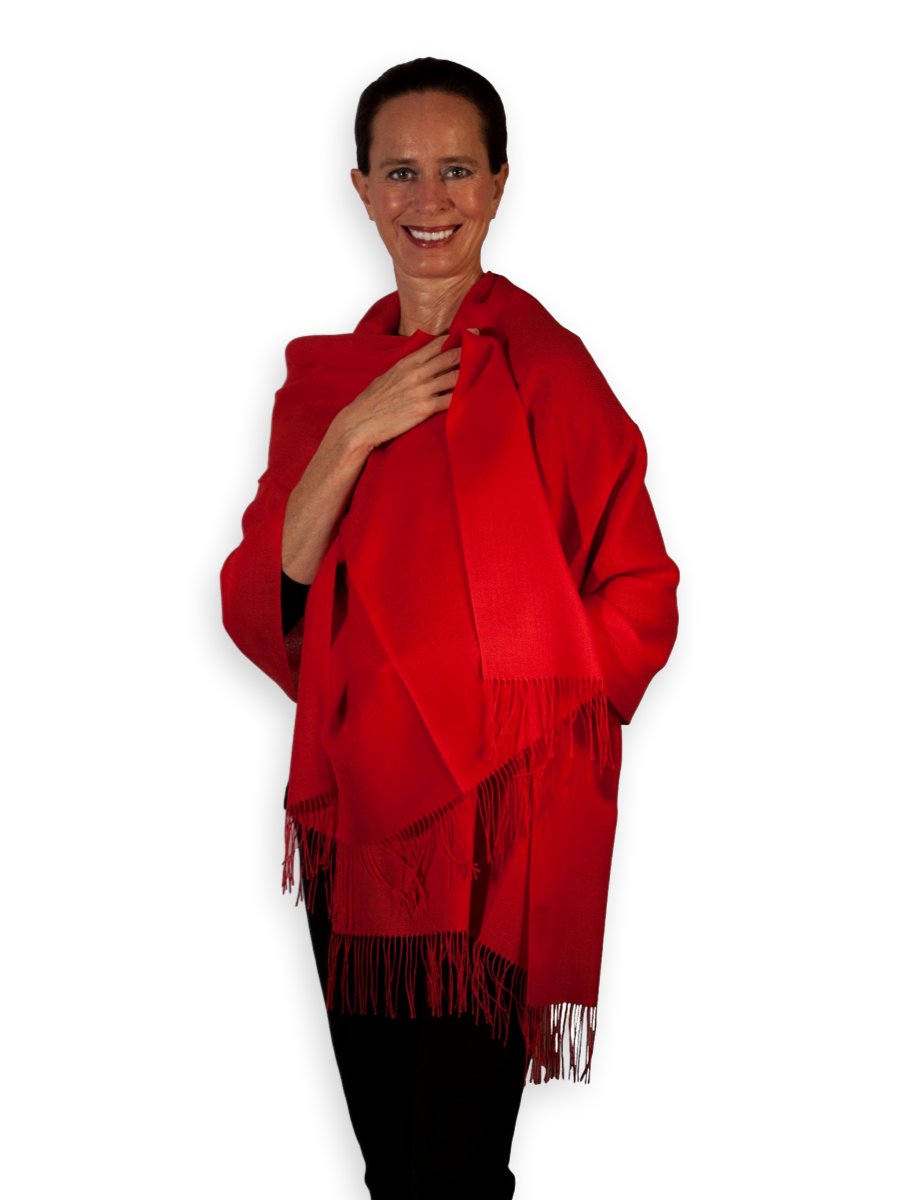 100% Baby Alpaca Shawl in Solid Color - Crimson Red - Qinti - The Peruvian Shop