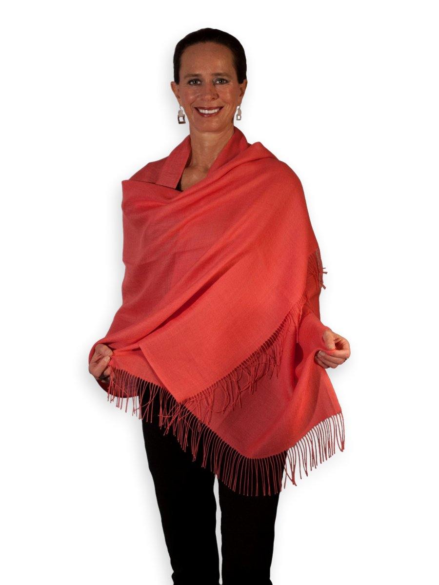 100% Baby Alpaca Shawl in Solid Color - Coral - Qinti - The Peruvian Shop