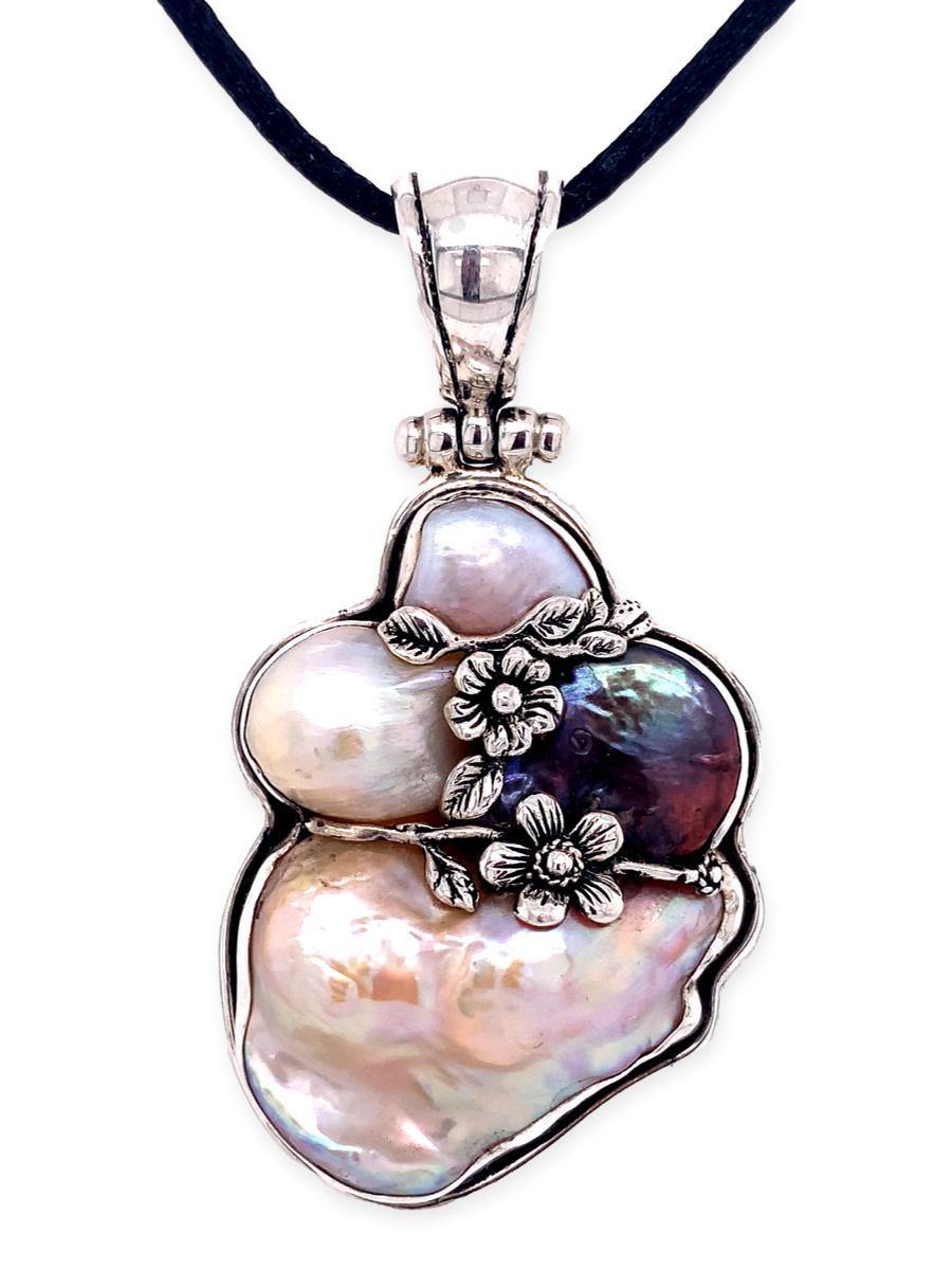 Baroque Freshwater Pearl Cluster &amp; Sterling Silver Pendant - Qinti - The Peruvian Shop
