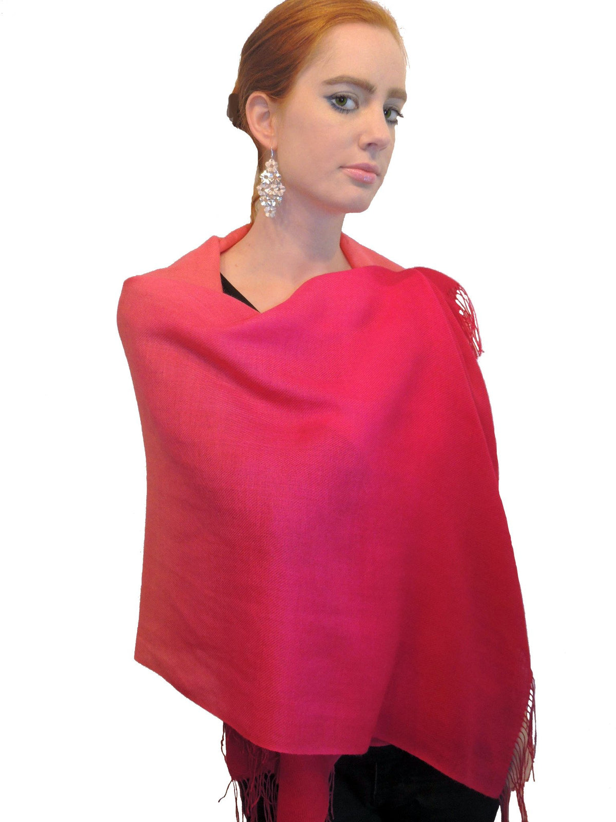 Baby Alpaca &amp; Silk Shawl Two-toned Degrade - Dip Dyed in Coral - Qinti - The Peruvian Shop
