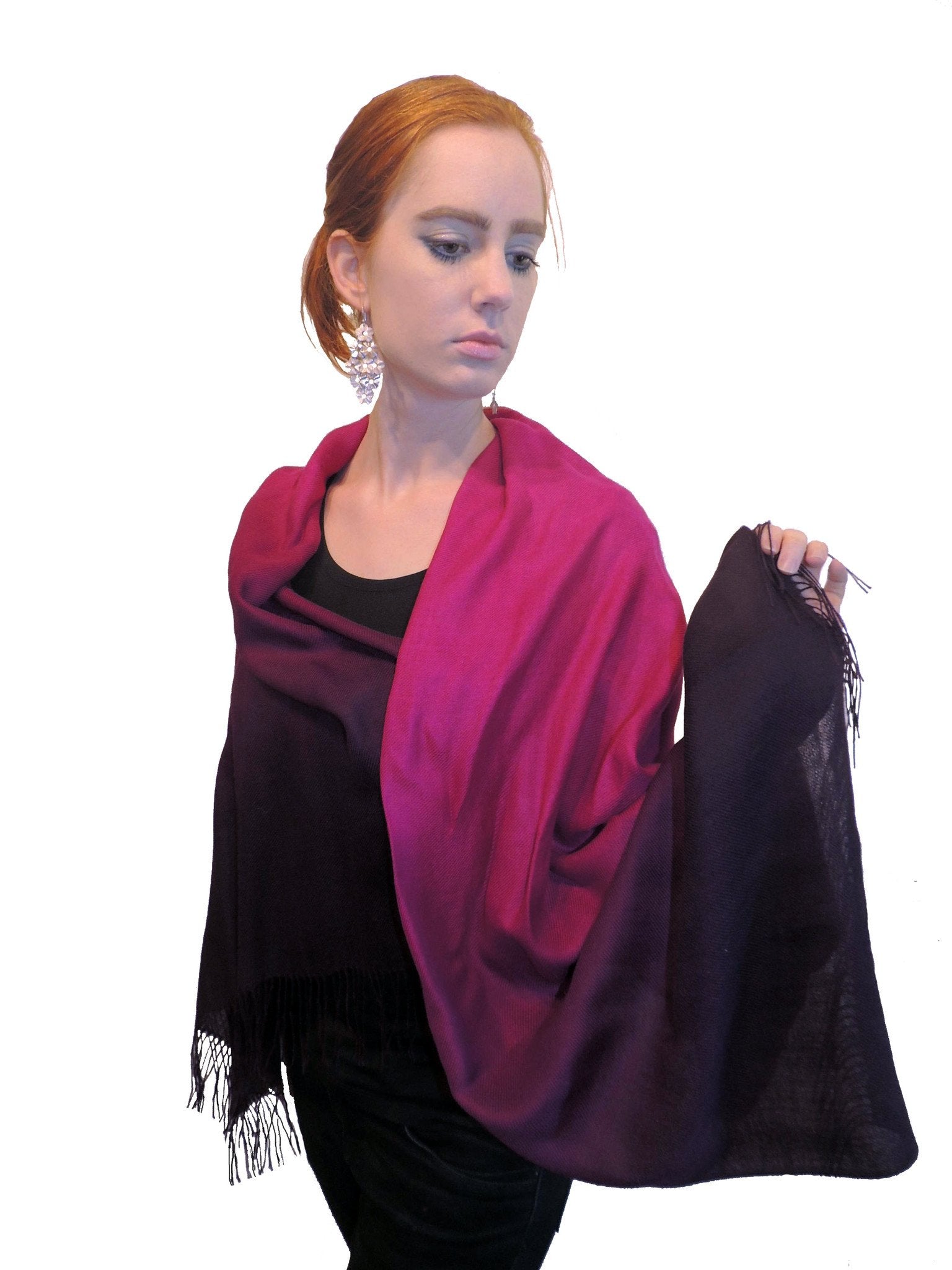 Baby Alpaca & Silk Shawl Two-toned Degrade - Dip Dyed in Magenta - Qinti - The Peruvian Shop