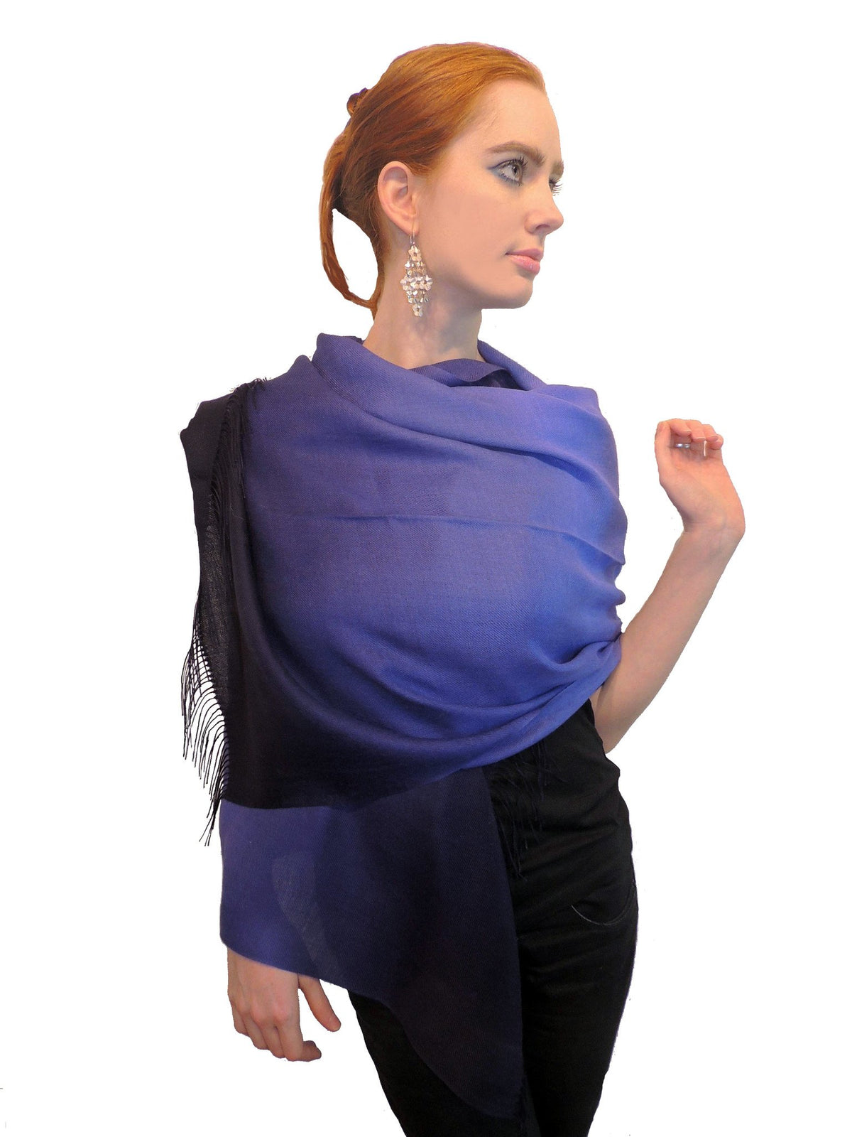 Baby Alpaca &amp; Silk Shawl Two-toned Degrade - Dip Dyed in Periwinkle Blue - Qinti - The Peruvian Shop