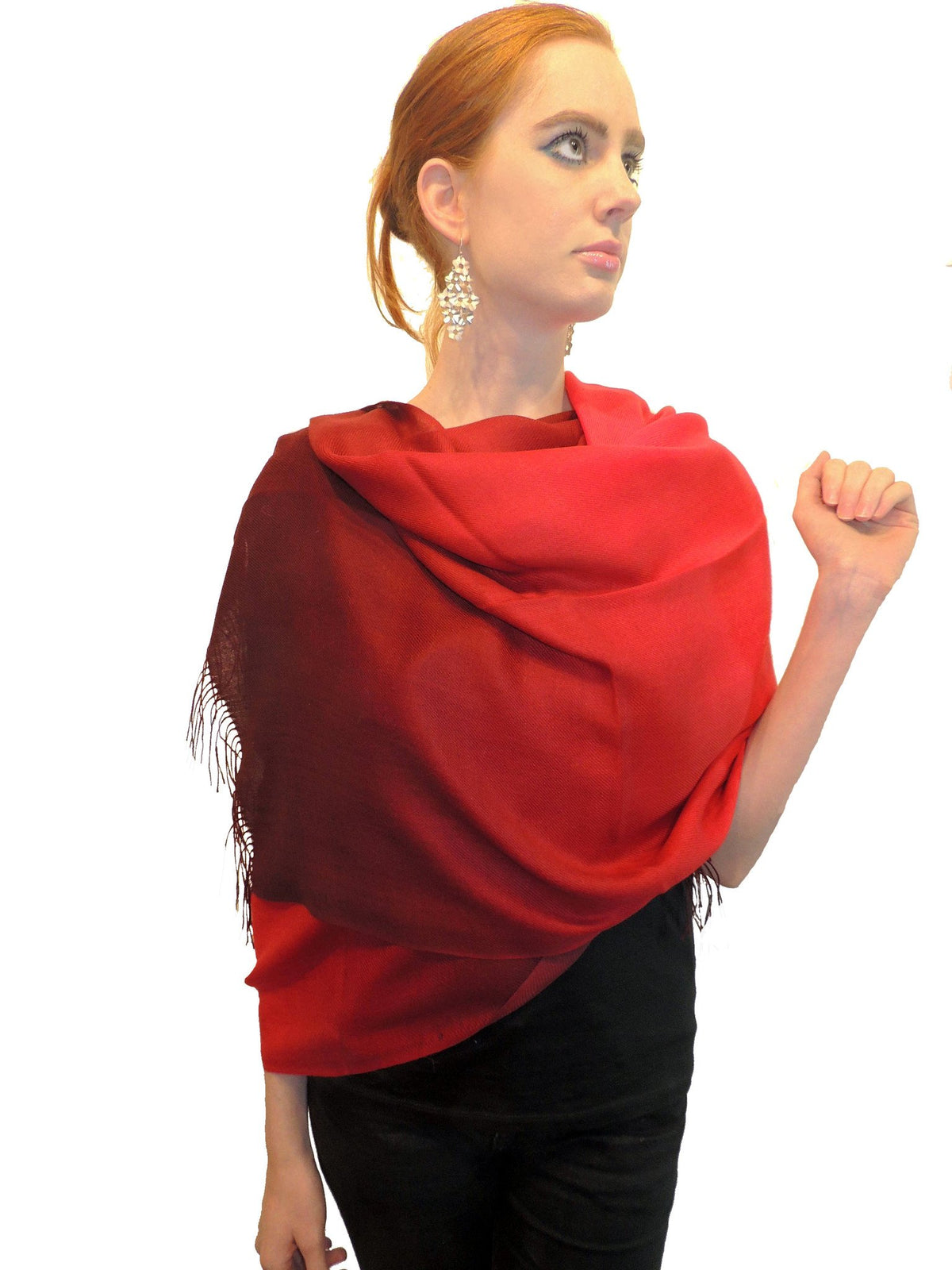 Baby Alpaca &amp; Silk Shawl Two-toned Degrade - Dip Dyed in Red - Qinti - The Peruvian Shop