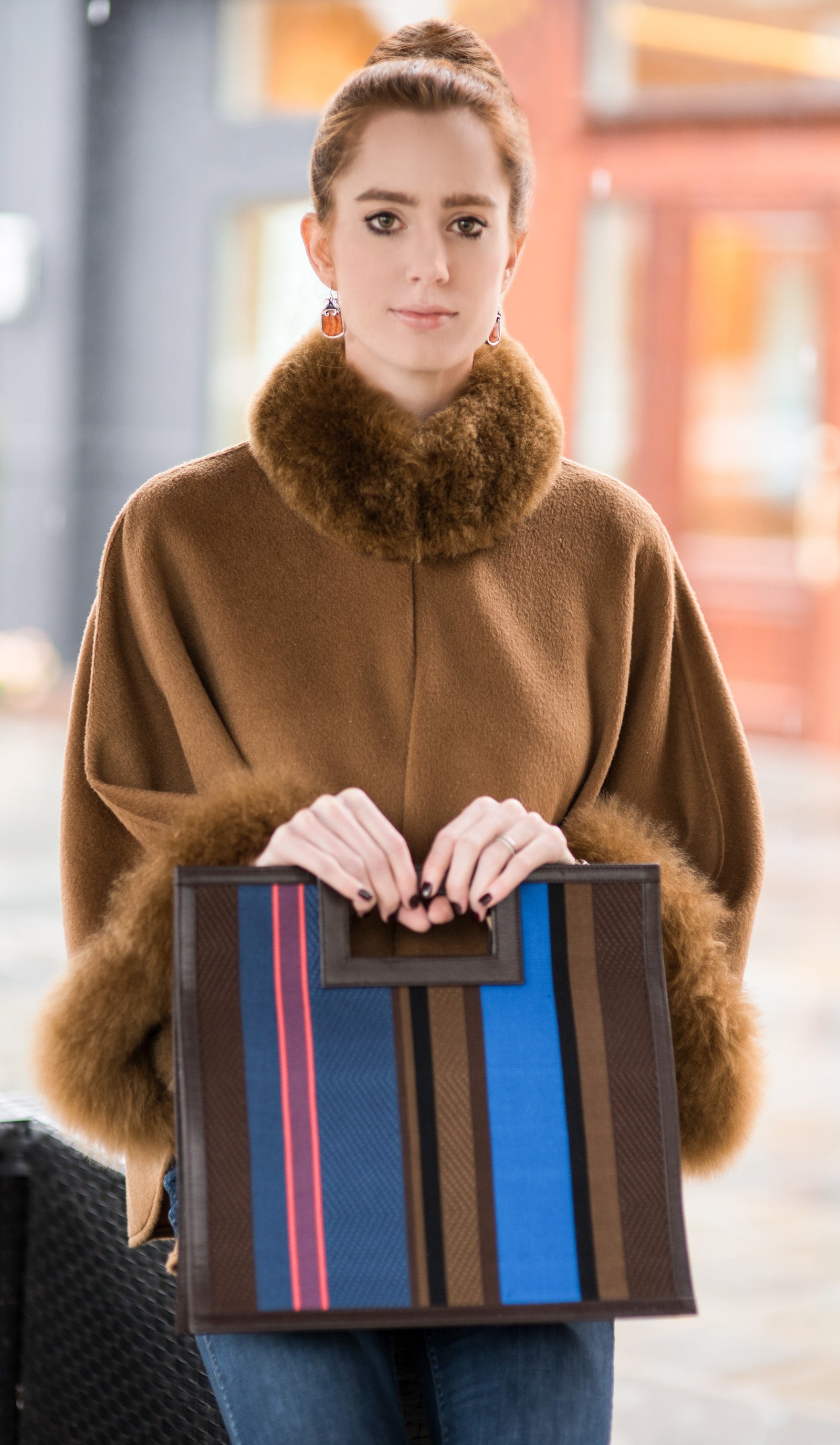 Baby Alpaca Cape with Fur Trim - Camel - Qinti - The Peruvian Shop