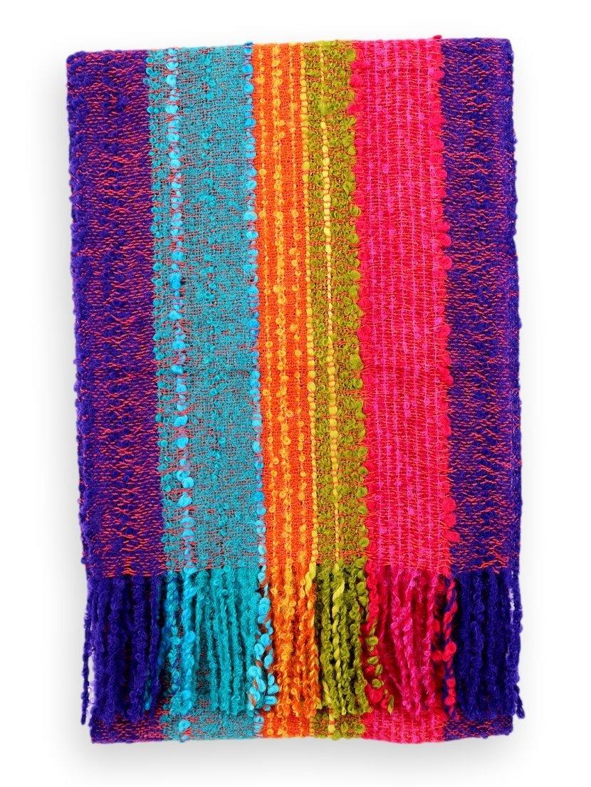 100% Baby Alpaca Boucle Scarf - Orange Pink Green Purple - Qinti - The Peruvian Shop