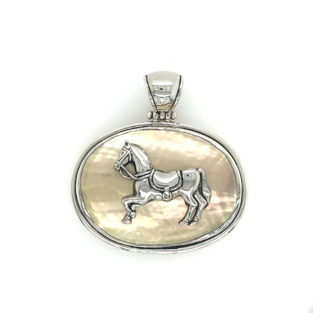 Sterling Silver & Mother of Pearl Horse Pendant - Large - Qinti - The Peruvian Shop
