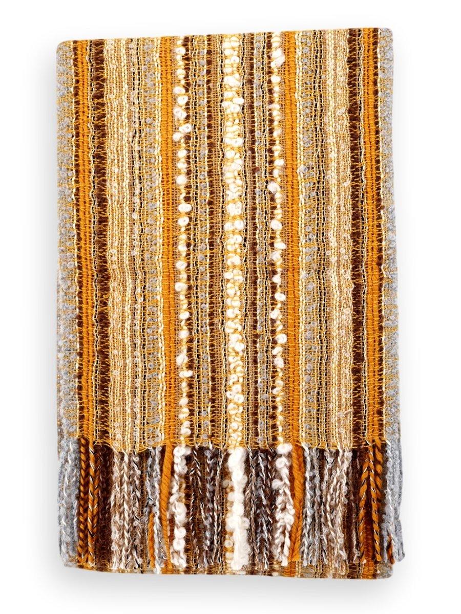 100% Baby Alpaca Boucle Scarf - Yellow Silver Brown - Qinti - The Peruvian Shop