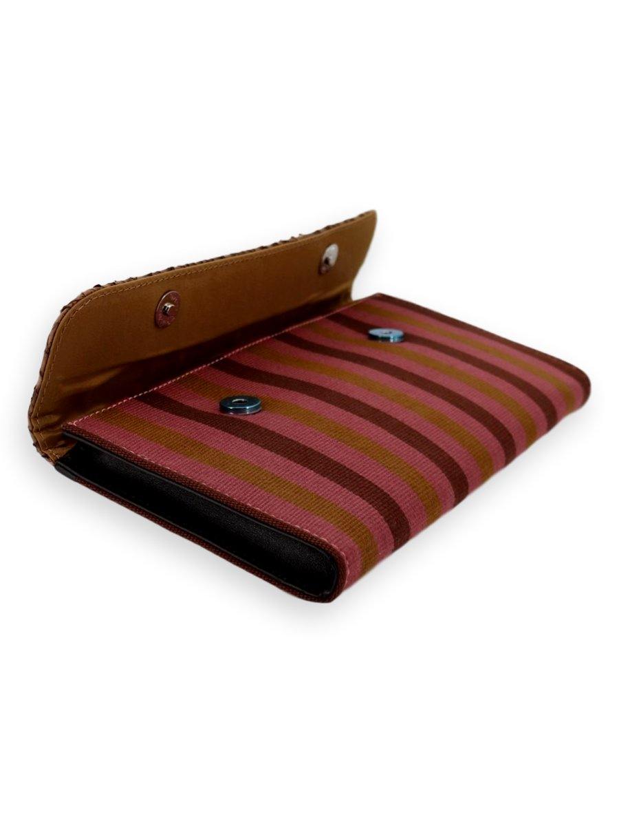 Large Clutch Bag -  Exotic Leather Rose/olive/brown - Qinti - The Peruvian Shop