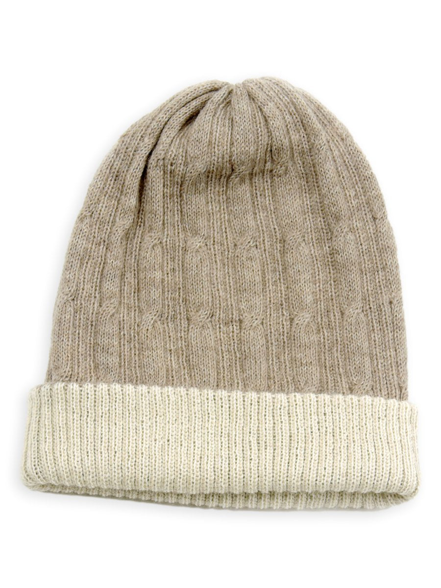 Reversible Baby Alpaca Beanie Hat - Sand Melange - Qinti - The Peruvian Shop