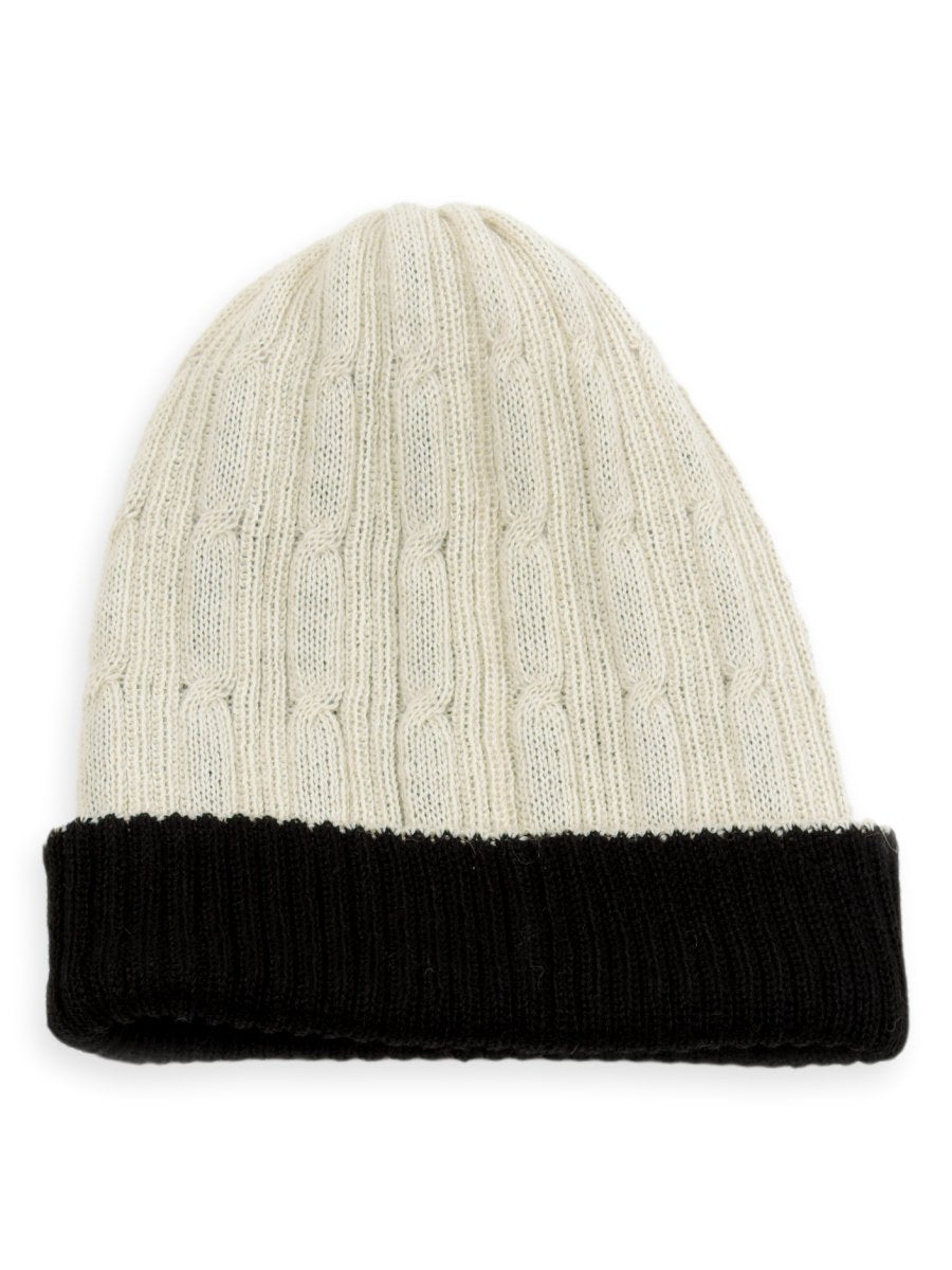 Reversible Baby Alpaca Beanie Hat - Black/ Cream - Qinti - The Peruvian Shop