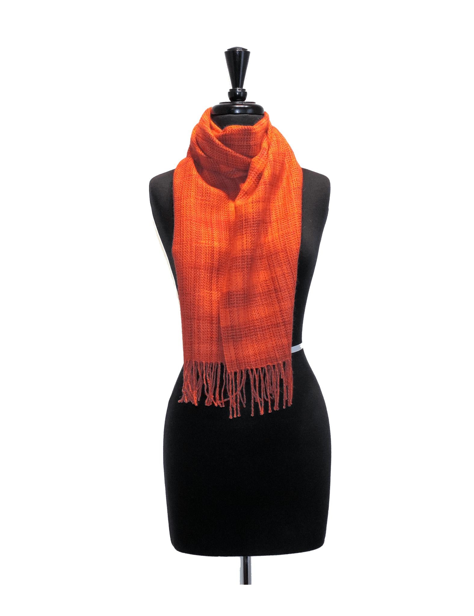 100% Baby Alpaca Woven Scarf - Hand-dyed Orange - Qinti - The Peruvian Shop