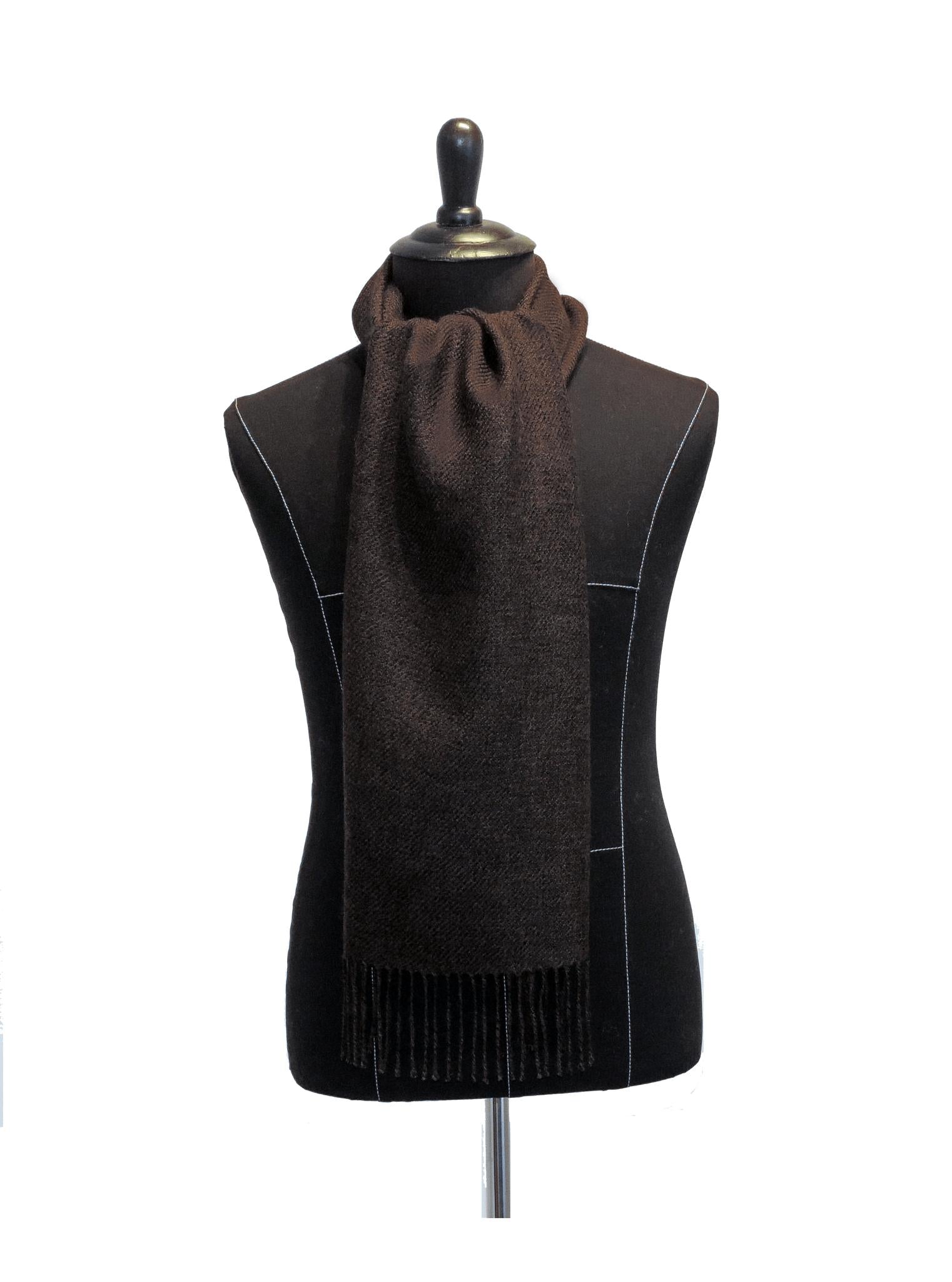 100% Baby Alpaca Woven Scarf - Natural Bark Brown Mélange - Qinti - The Peruvian Shop