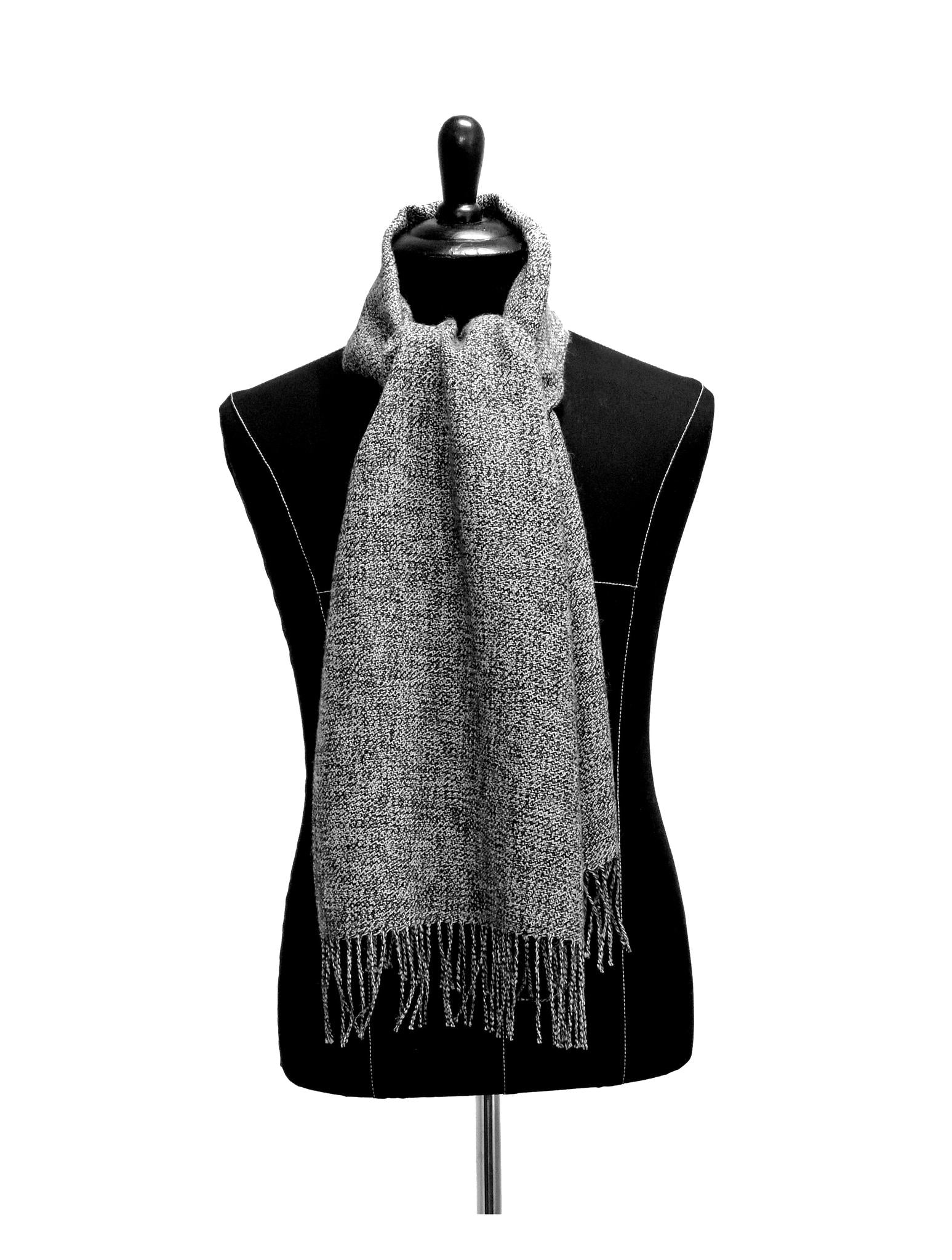 Men's 100% Baby Alpaca Woven Scarf - Black & White Melange - Qinti - The Peruvian Shop