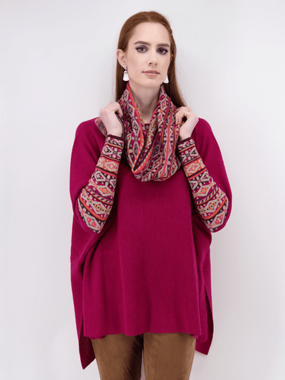 Women's Poncho Sweater with Sleeves in Bright Pink - Qinti - The Peruvian Shop